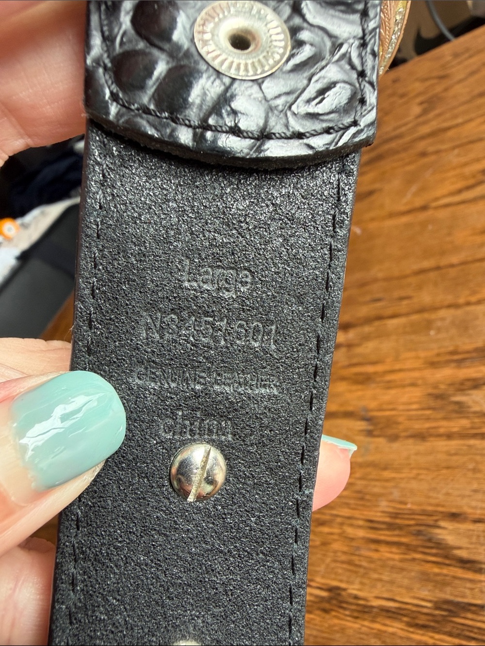 Nocona Black Crocodile-Embossed Leather Belt with Silver toned Western Buckle - Picture 5 of 5